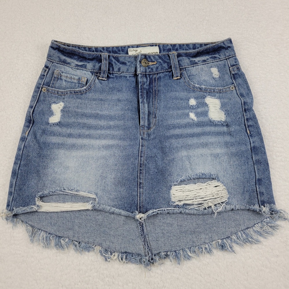 Vintage Havana Denim Skirt Womens 26‎ Blue 100% Cotton Solid Casual Mini Skirt